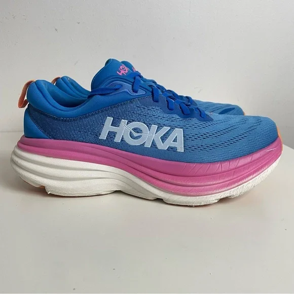 Hoka Bondi 8 Running Shoes Women's Size 10B Blue Pink Sneakers Gym - Picture 1 of 12